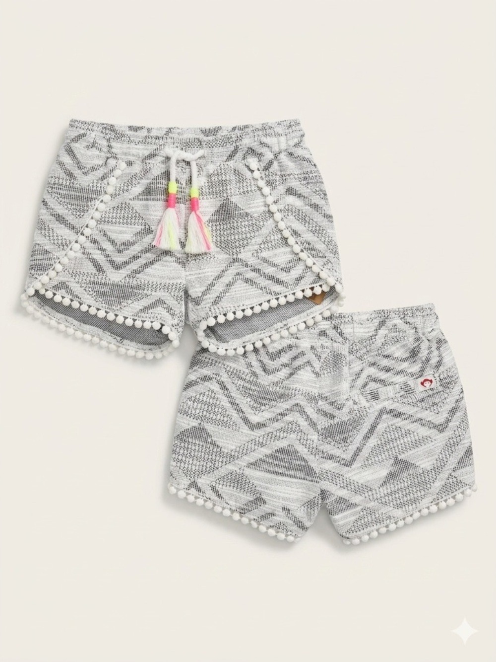 Appaman Gray Geo-Print Shorts with Pom-Pom Trim and Tassels